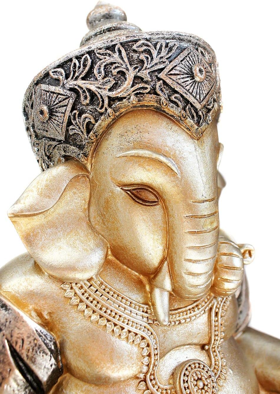 Deko Figur Ganesha 21 cm Polystein Champagner Gold antik-Silber Elefantengott sitzend Buddha Statue