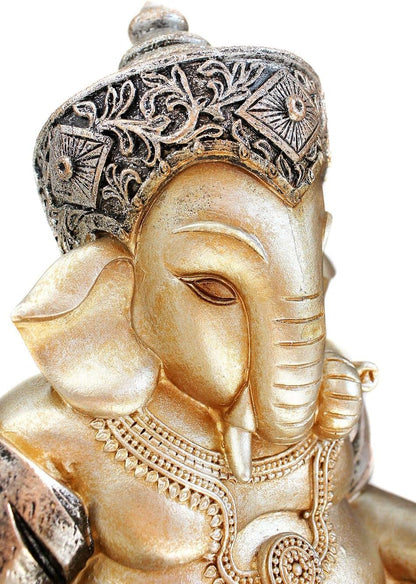 Deko Figur Ganesha 21 cm Polystein Champagner Gold antik-Silber Elefantengott sitzend Buddha Statue