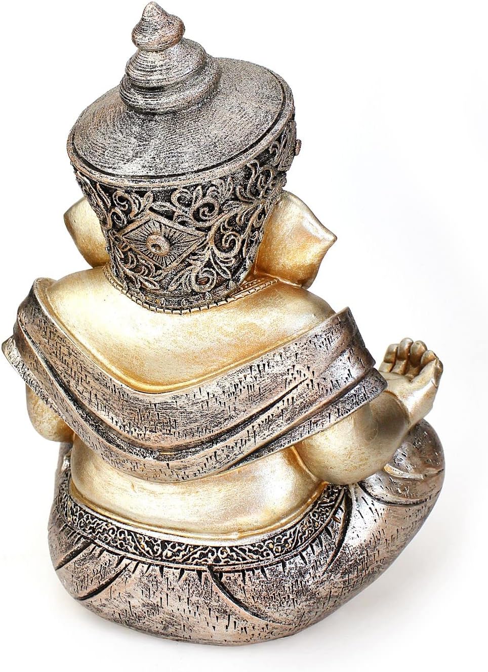 Deko Figur Ganesha 21 cm Polystein Champagner Gold antik-Silber Elefantengott sitzend Buddha Statue