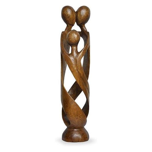 Deko Figur Dreiheit Familie 30 cm Holz gewachst - Holzfigur Mutter Vater Kind, Kunsthandwerk Bali handgefertigt Unikat