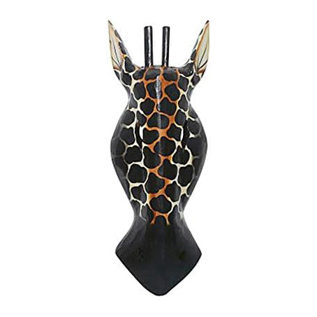 Maske Giraffe 30cm Holz braun weiß, Kunsthandwerk Bali Holzmaske im afrikanischen Stil