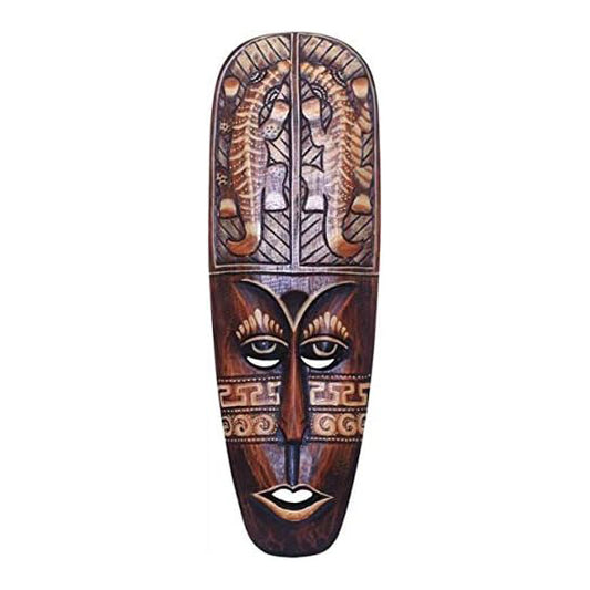 Maske Samu 50cm Holz braun weiß, Kunsthandwerk Bali Holzmaske im afrikanischen Stil