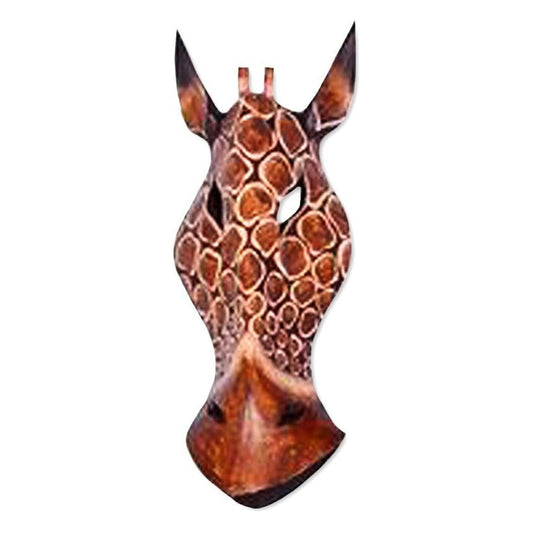 Maske Giraffe 30cm Holz braun weiß, Kunsthandwerk Bali Holzmaske im afrikanischen Stil