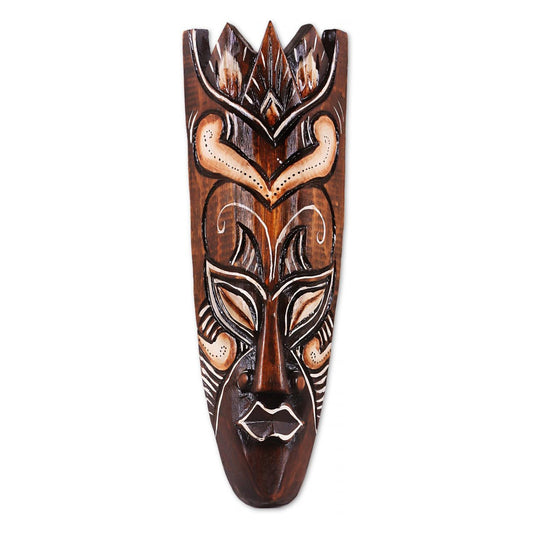 Maske Bali-5 30cm Holz braun weiß, Kunsthandwerk Bali Holzmaske im afrikanischen Stil