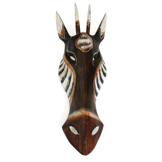 Maske Antilope 30cm Holz braun weiß, Kunsthandwerk Bali Holzmaske im afrikanischen Stil