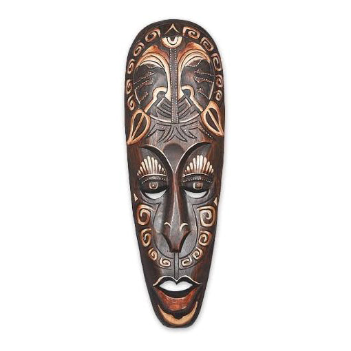 Maske Senge 50cm Holz braun weiß, Kunsthandwerk Bali Holzmaske im afrikanischen Stil